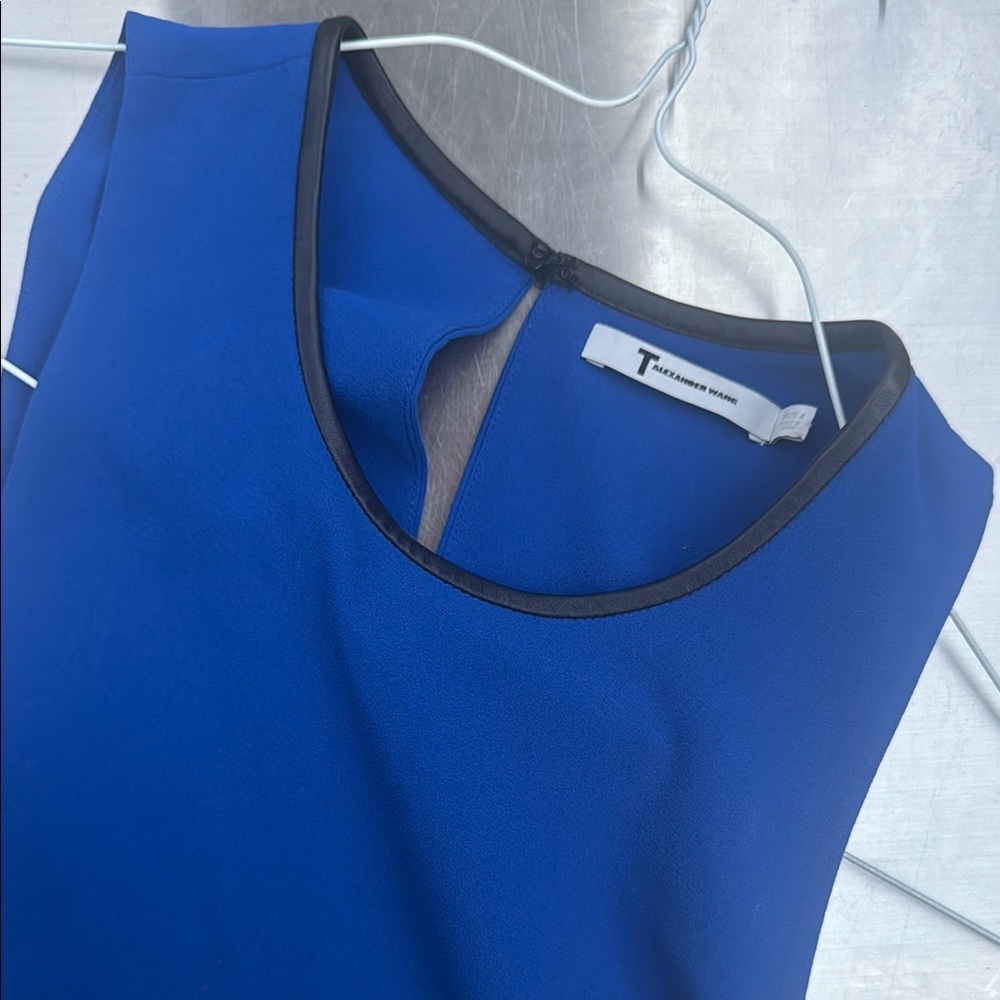 T Alexander Wang Royal Blue Sleeveless Dress with Leather Black Accents